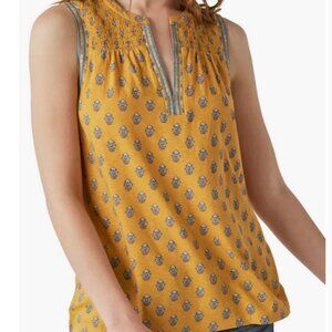 Lucky Brand Yellow Blue Small Print Sleeveless Tank Blouse M